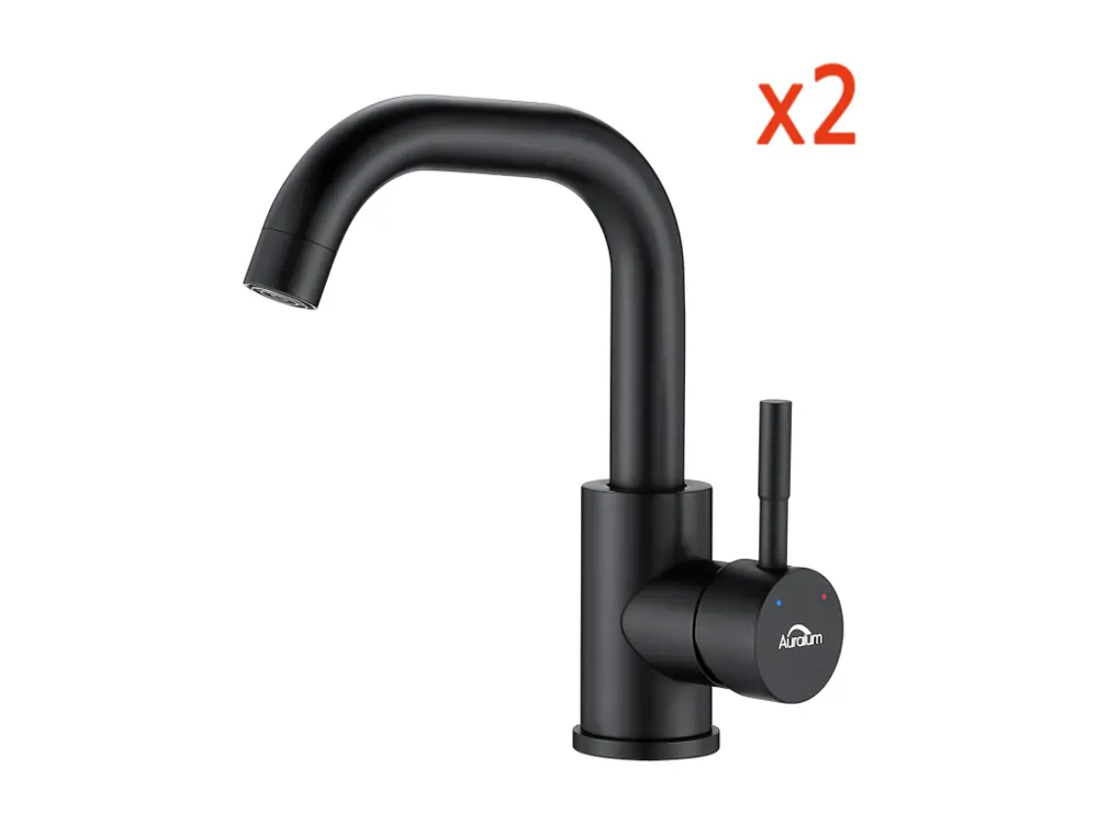 AuraLum Max 2cps Robinet Lavabo Noir avec Barboteur Démotable, Rotation à 360° , Mitigeur Salle Bain en Laiton, Haut de 25...