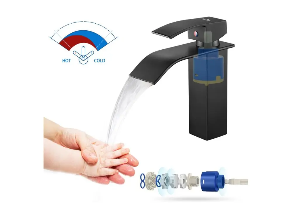 AuraLum Max Mitigeur Lavabo Cascade Monocommand Robinet pour Lavabo et Vasque Salle de Bain Robinetterie Mitigeur Eau et F...