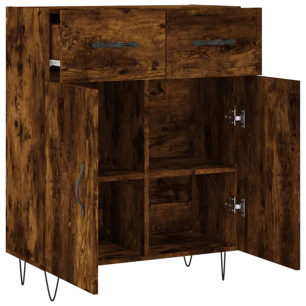 Buffet bahut commode armoire meuble de rangement organisateur cuisine salle de séjour salon 69,5 x 34 x 90 cm bois d'ingén...