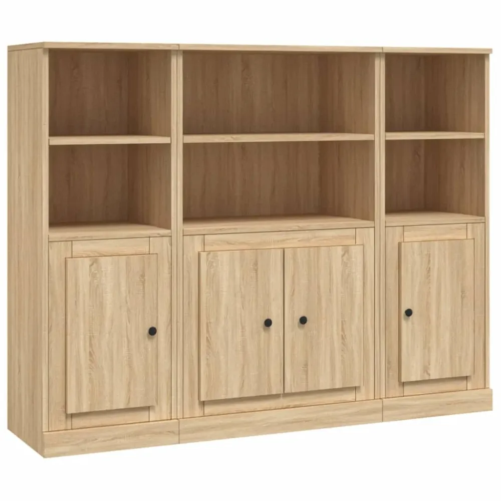 Buffet bahut commode armoire meuble de rangement organisateur cuisine salle de séjour salons 3 pcs sonoma bois d'ingénieri...