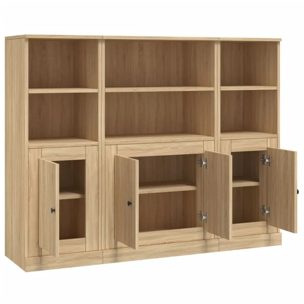 Buffet bahut commode armoire meuble de rangement organisateur cuisine salle de séjour salons 3 pcs sonoma bois d'ingénieri...