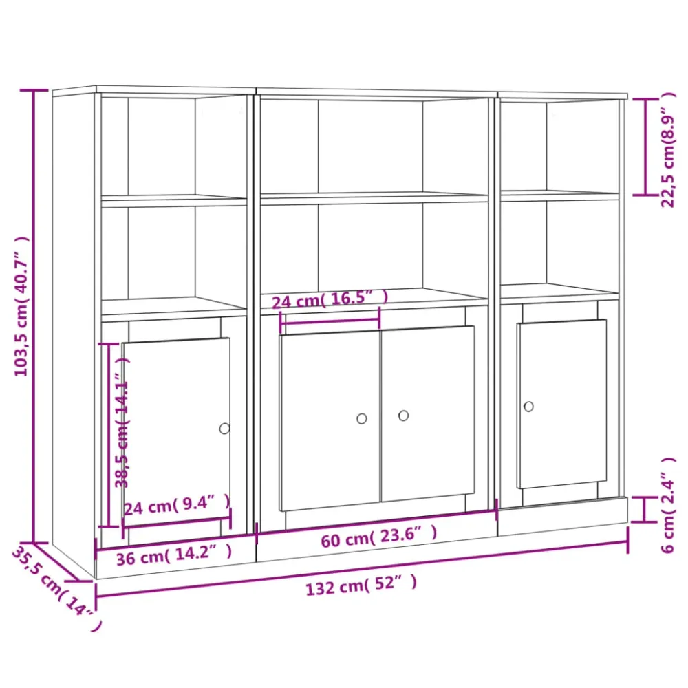 Buffet bahut commode armoire meuble de rangement organisateur cuisine salle de séjour salons 3 pcs sonoma bois d'ingénieri...