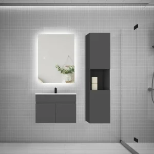 Ensemble meuble vasque 60cm lavabo + colonne + miroir,anthracite en Laiton Chromé
