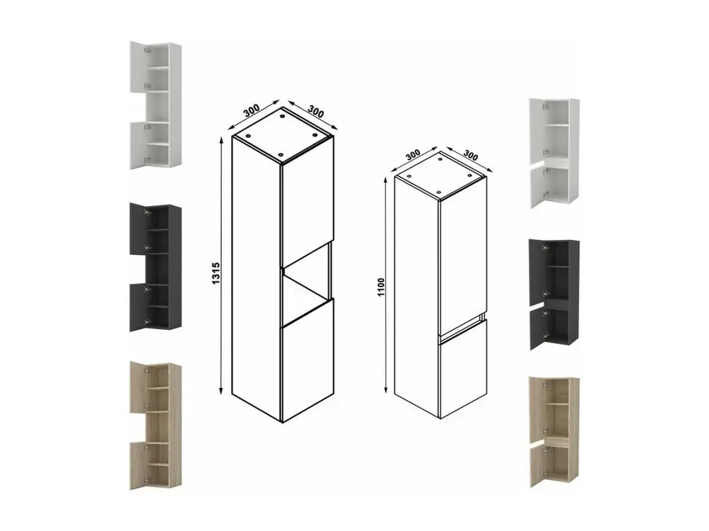 Ensemble meuble vasque L.60cm lavabo + colonne + miroir mural 60cm,anthracite (Norme NF)