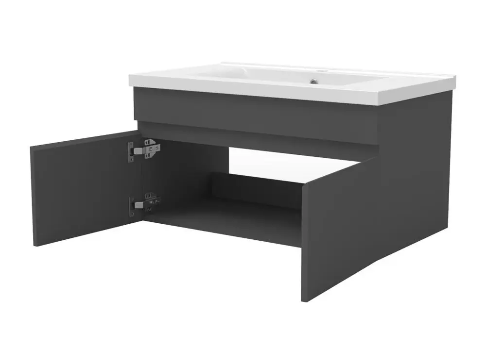 Ensemble meuble vasque L.60cm lavabo + colonne + miroir mural 60cm,anthracite (Norme NF)