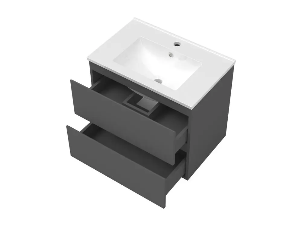 Ensemble meuble vasque L.80cm 2 tiroirs + lavabo + colonne + miroir,anthracite