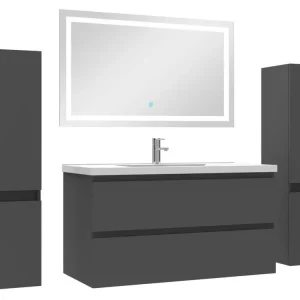 Ensemble meubles Salle de Bain 100cm aisé vasque + colonne + miroir lumineux Anthracite