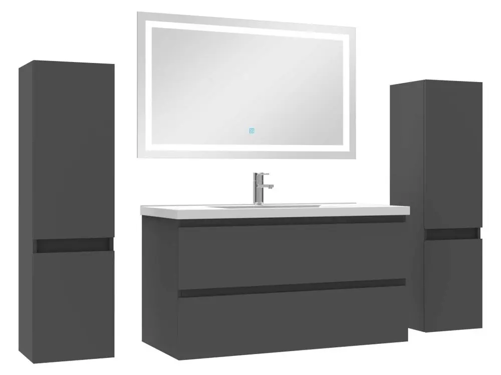 Ensemble meubles Salle de Bain 100cm aisé vasque + colonne + miroir lumineux Anthracite