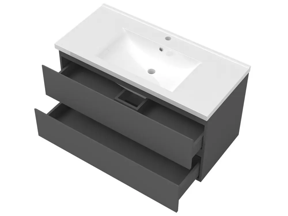 Ensemble meubles Salle de Bain 100cm aisé vasque + colonne + miroir lumineux Anthracite