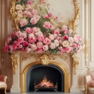 Fond victorien Fond ancien mur fleuri cheminée rose élégante LXX510-103