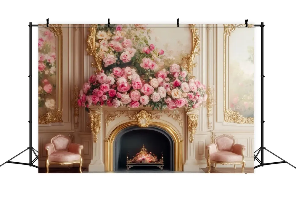 Fond victorien Fond ancien mur fleuri cheminée rose élégante LXX510-103