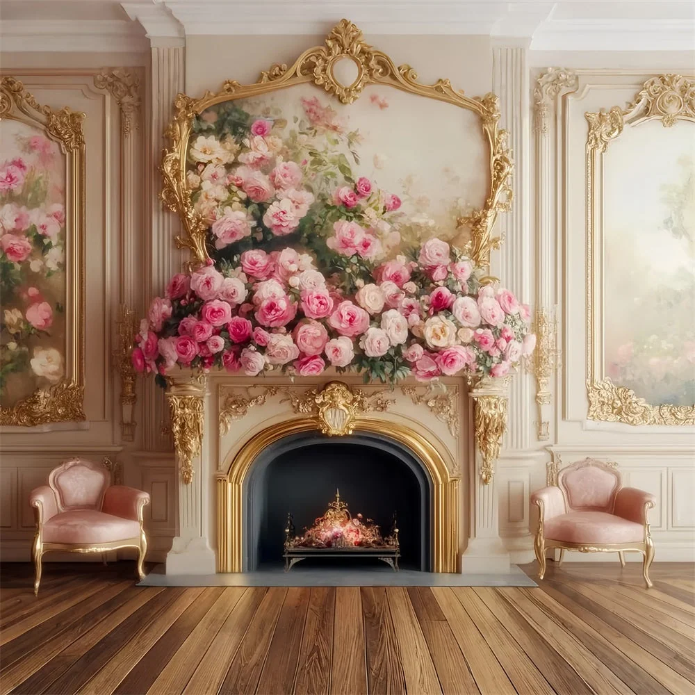 Fond victorien Fond ancien mur fleuri cheminée rose élégante LXX510-103