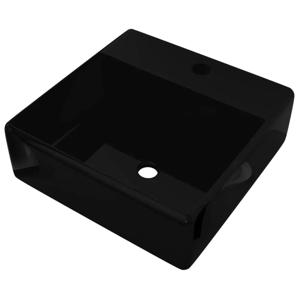 Haute Qualité Professionnelle Vasque carré à trou trop-plein/robinet céramique pour salle de bain noir 02_0002497