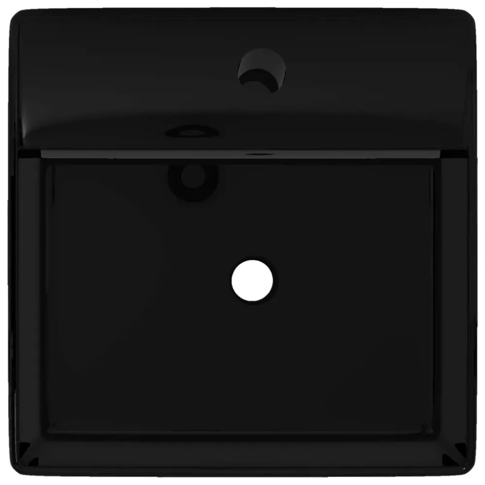 Haute Qualité Professionnelle Vasque carré à trou trop-plein/robinet céramique pour salle de bain noir 02_0002497