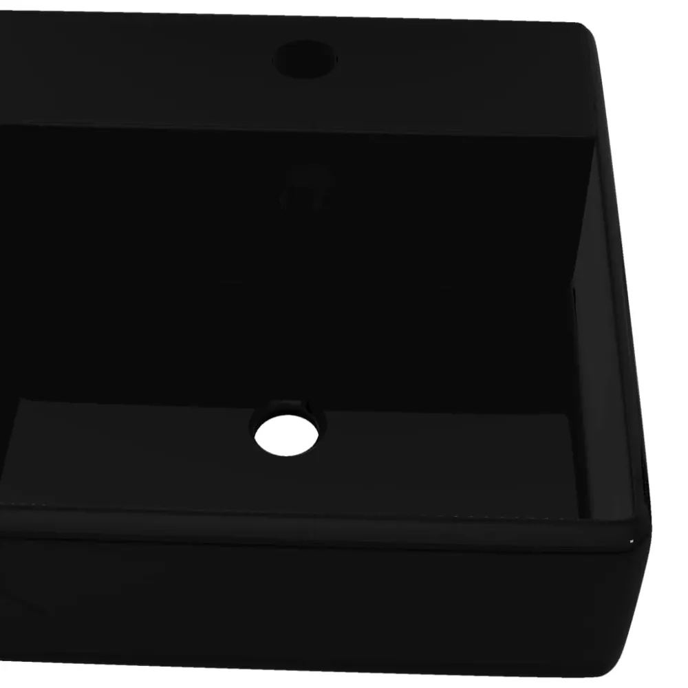 Haute Qualité Professionnelle Vasque carré à trou trop-plein/robinet céramique pour salle de bain noir 02_0002497