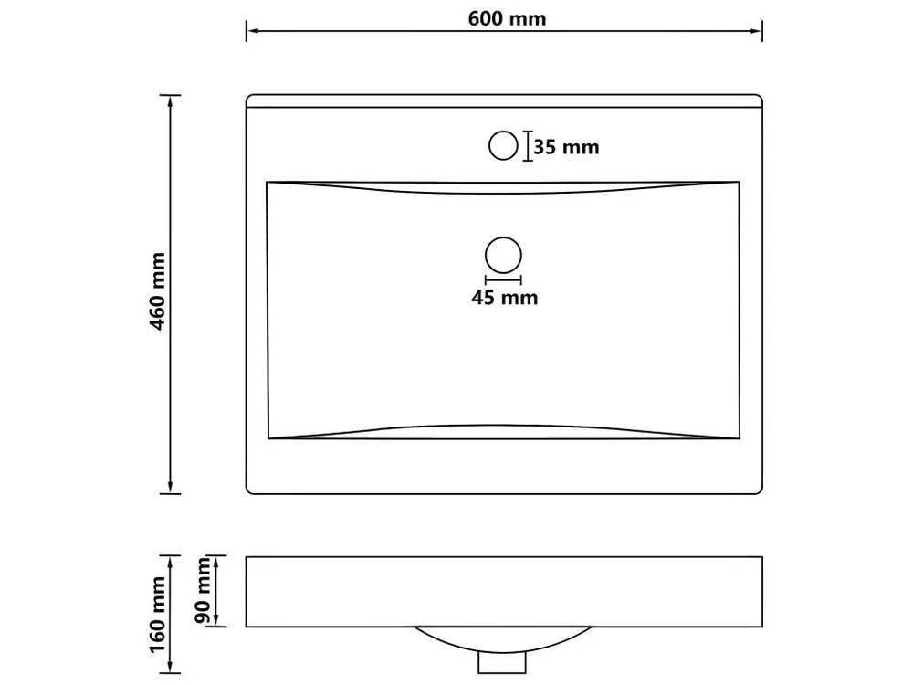 Lavabo avec trou de robinet vasque à poser de toilette lave-mains de salle de bain salle cosmétique 60 x 46 cm céramique m...