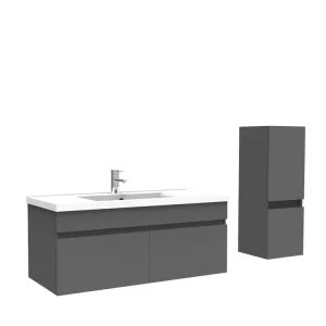 Meuble Salle de Bain 100cm Anthracite avec colonne et vasque ceramique, Aica | Économie d'Eau | Haute Pression