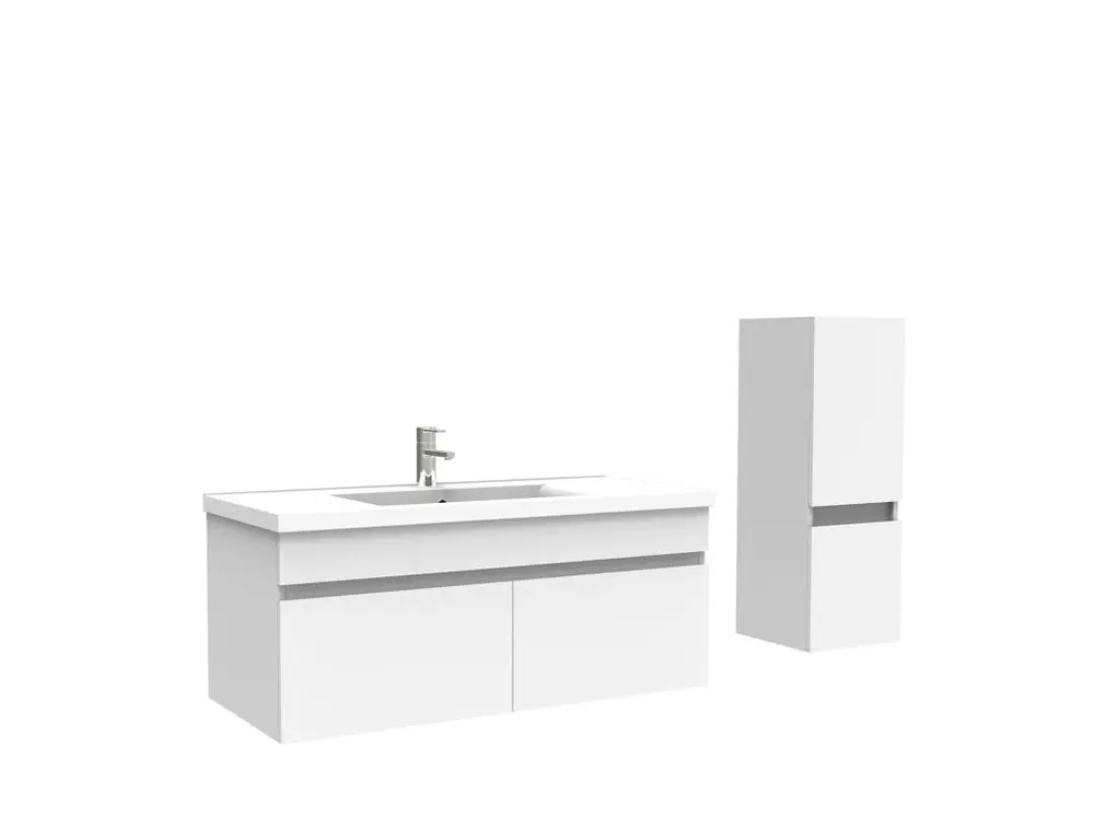 Meuble Salle de Bain 100cm Blanc avec colonne et vasque ceramique, Aica pour Douche à l'Italienne