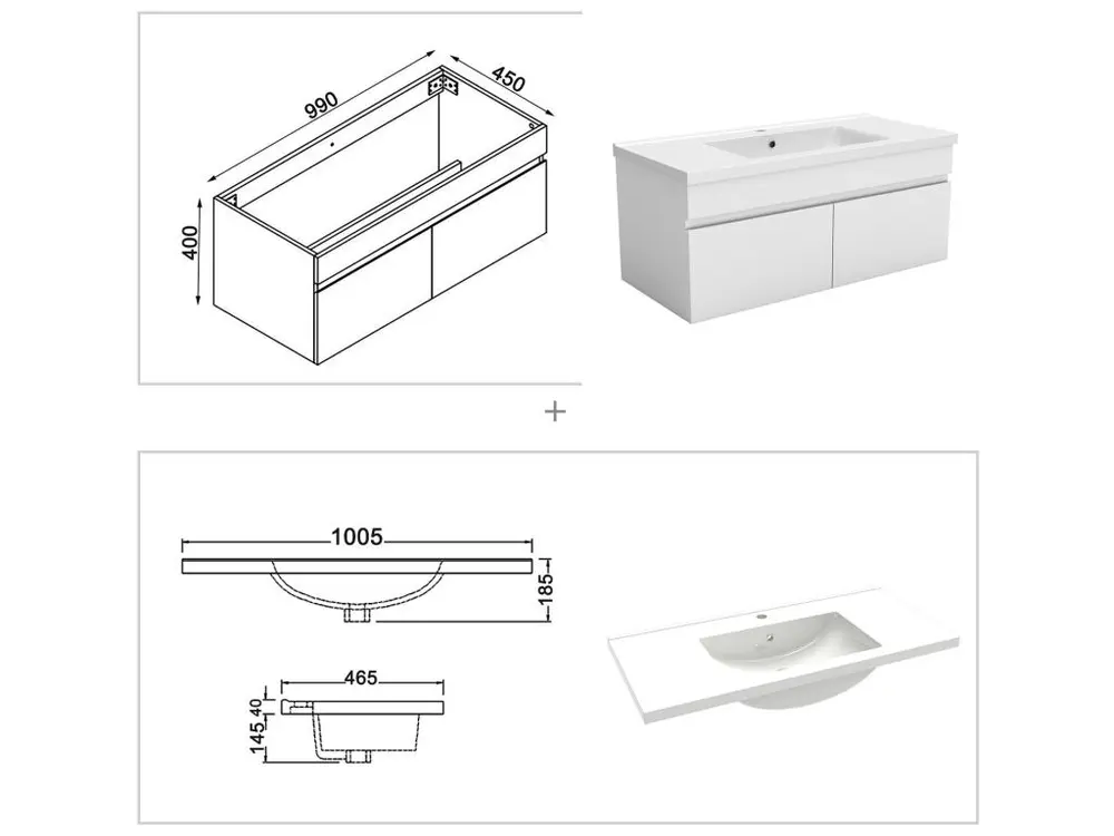 Meuble Salle de Bain 100cm Blanc avec colonne et vasque ceramique, Aica pour Douche à l'Italienne