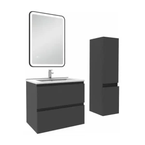 Meuble salle de Bain 60cm facile vasque avec colonne + miroir 3 couleurs Anthracite