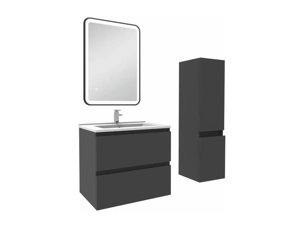 Meuble salle de Bain 60cm facile vasque avec colonne + miroir 3 couleurs Anthracite
