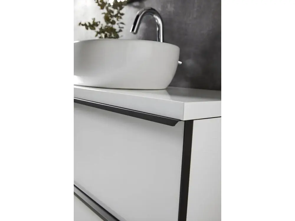 Meuble de salle de bain avec 2 tiroirs suspendus Blanc brillant + vasque à poser - Longueur 80 x Hauteur 50 x Profondeur 4...