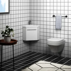 Meuble salle de bain d'angle 39.5x39.5x42cm 1 porte meuble suspendu avec la vasque couleur blanc