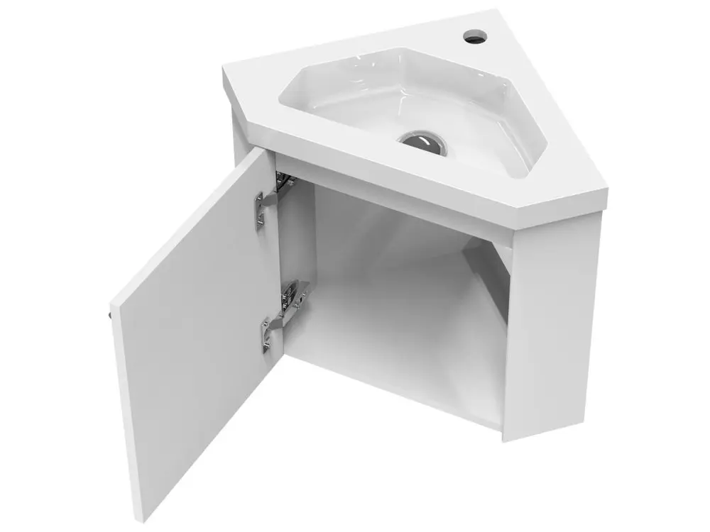 Meuble salle de bain d'angle 39.5x39.5x42cm 1 porte meuble suspendu avec la vasque couleur blanc