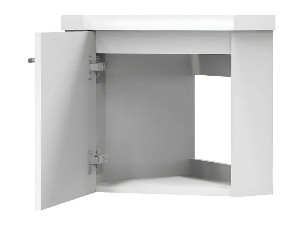 Meuble salle de bain d'angle 39.5x39.5x42cm 1 porte meuble suspendu avec la vasque couleur blanc