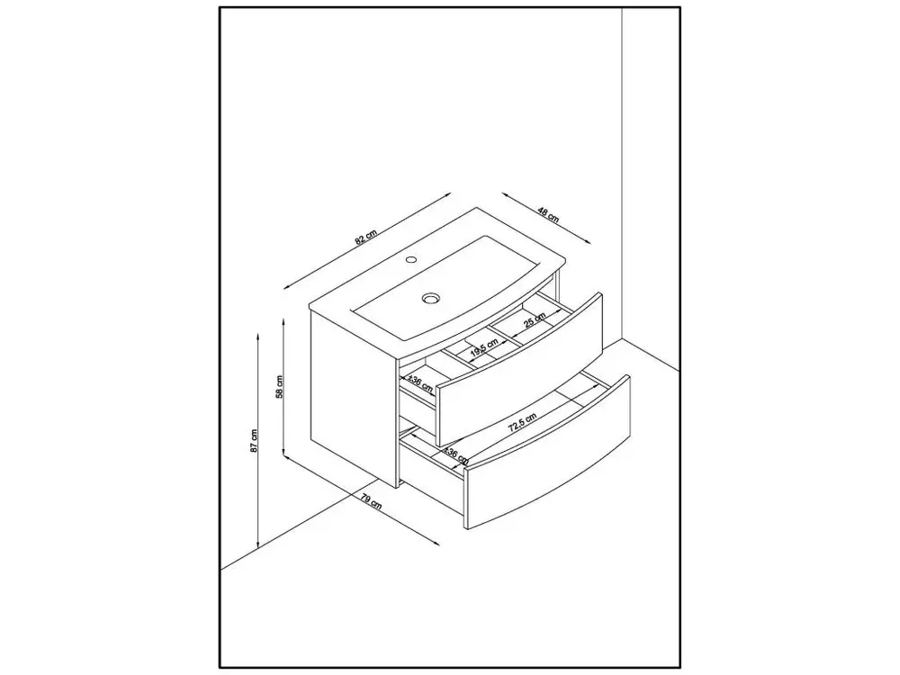 Meuble de salle de bain en mélamine coloris placage chêne - Longueur 81 x profondeur 46 x Hauteur 85 cm en Laiton Chromé