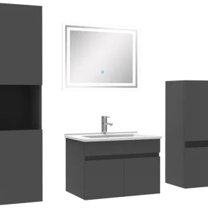 Meubles aisé vasque 60cm,meuble avec colonne et miroir Anthracite Installation Rapide