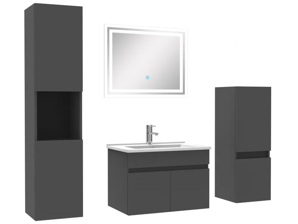 Meubles aisé vasque 60cm,meuble avec colonne et miroir Anthracite Installation Rapide