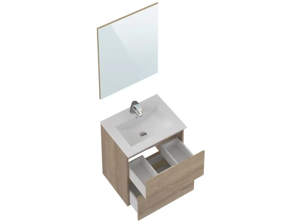 Mitigeur de douche Meuble de salle de bain en mélamine coloris chêne - Longueur 60 x profondeur 45 x Hauteur 85 cm