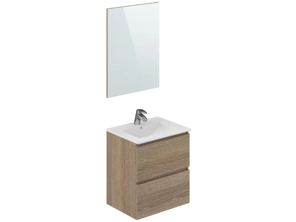 Mitigeur de douche Meuble de salle de bain en mélamine coloris chêne - Longueur 60 x profondeur 45 x Hauteur 85 cm