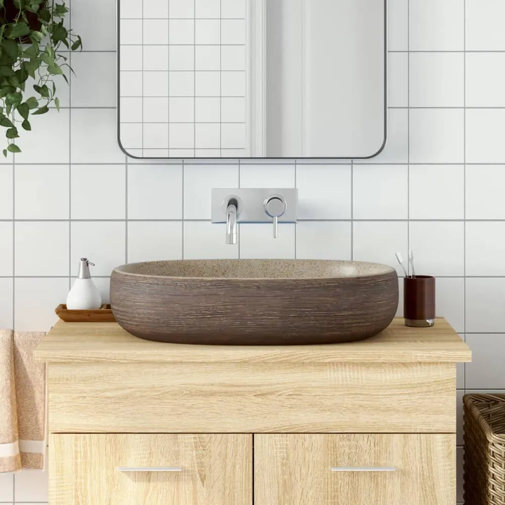 Mitigeur de douche Vasque à poser sable et marron ovale 59x40x14 cm céramique