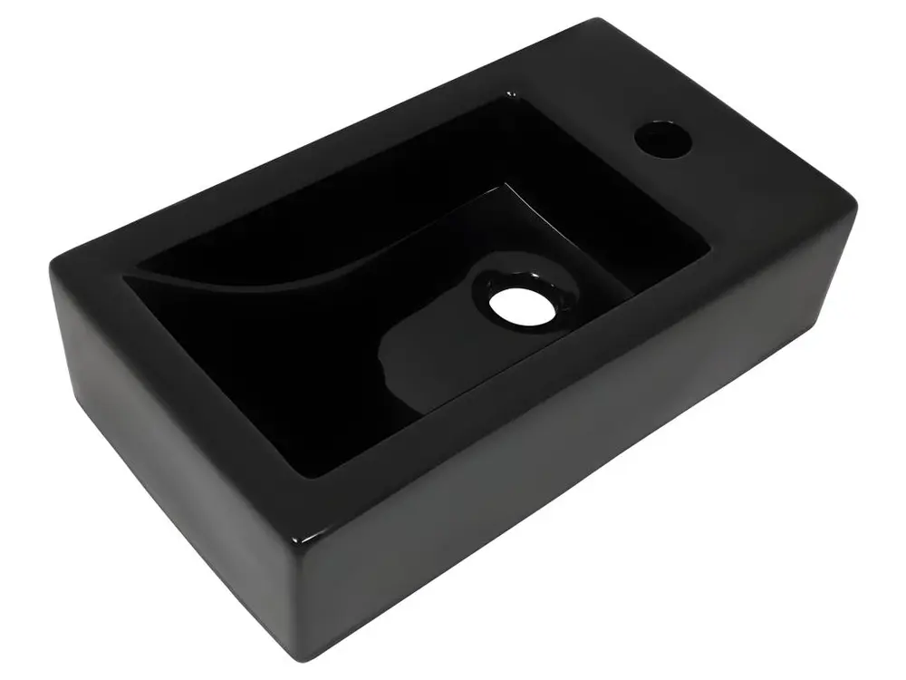Mitigeur mural Vasque avec trou de robinet 46 x 25,5 cm lavabo toilette céramique noir 02_0002542