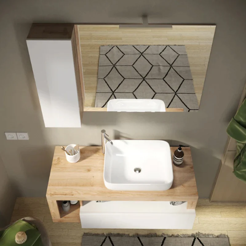 Robinet de baignoire Meuble salle de bain suspendu ARREDOBAGNO CAMPANELLI 1 Tiroir + 2 niches + vasque à poser 92cm