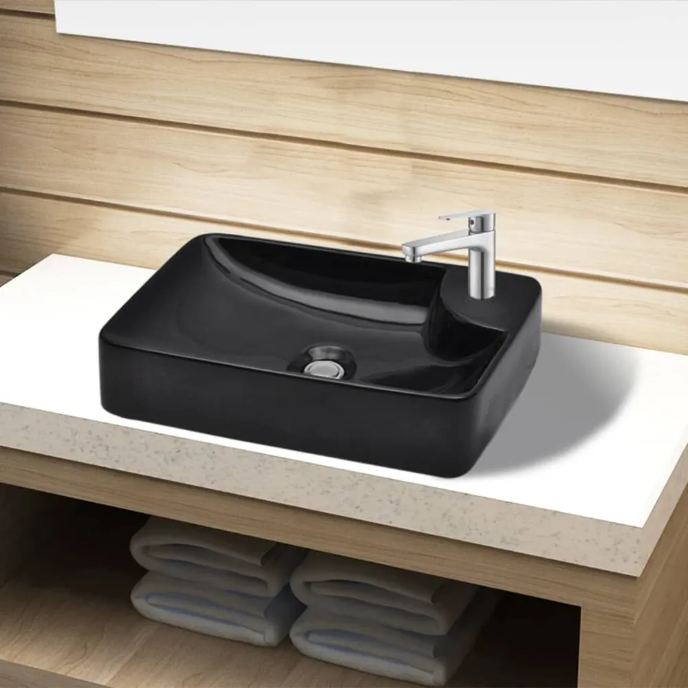 Robinet de baignoire Vasque à trou pour robinet céramique Noir pour salle de bain