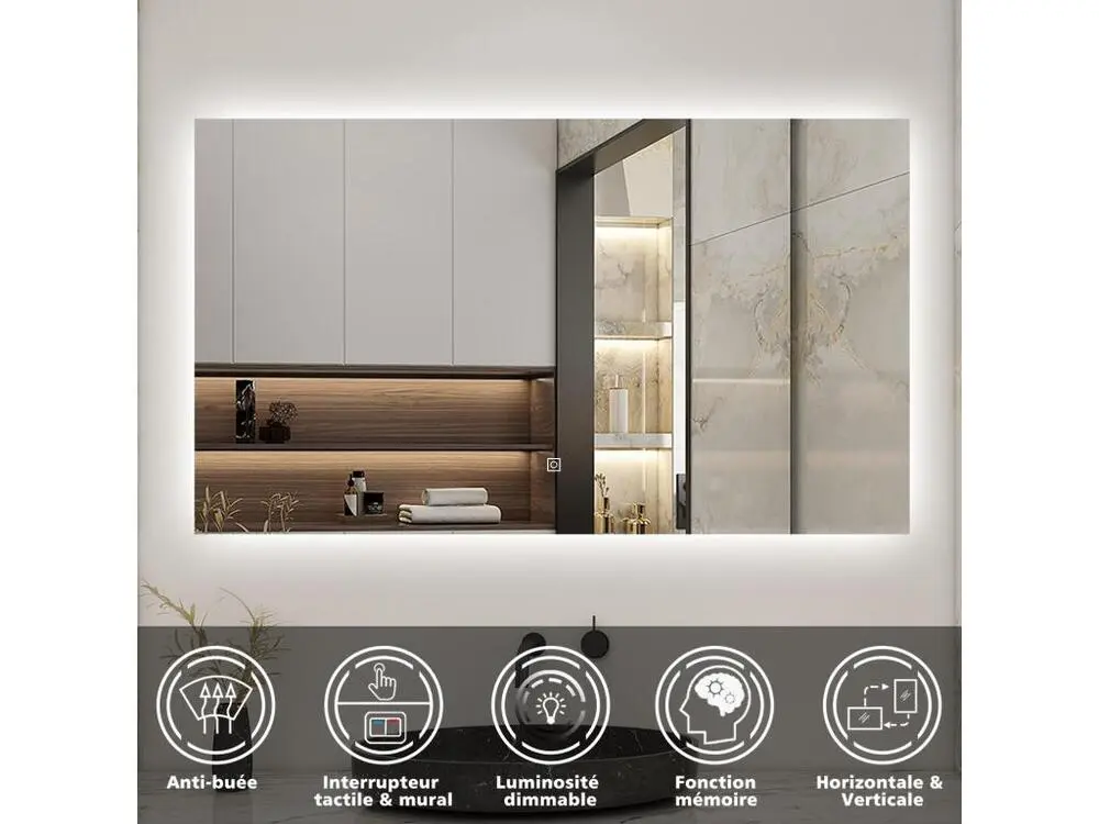 Robinet thermostatique Ensemble meuble vasque L.100cm 2 tiroirs + lavabo + colonne + miroir 100cm,chêne