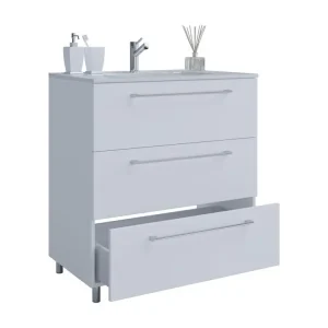 Schubo Meuble sous vasque avec lavabo 80 cm, 3 tiroirs, blanc.