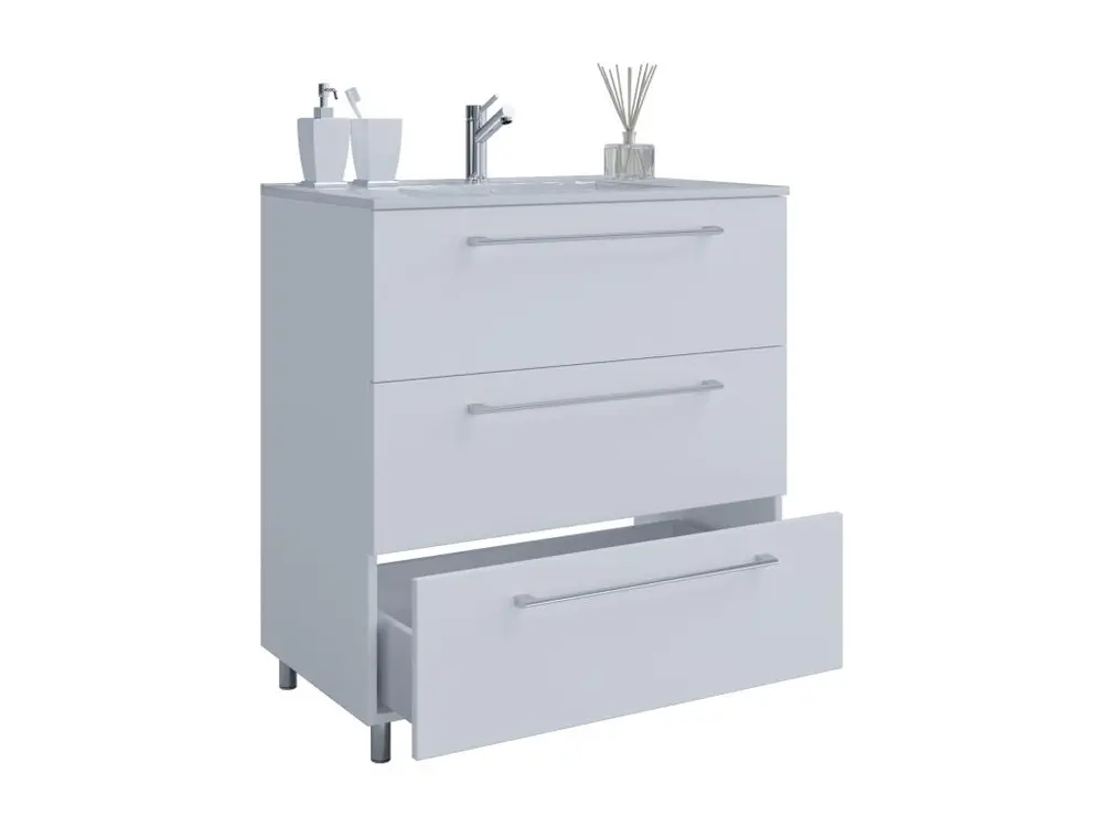 Schubo Meuble sous vasque avec lavabo 80 cm, 3 tiroirs, blanc.