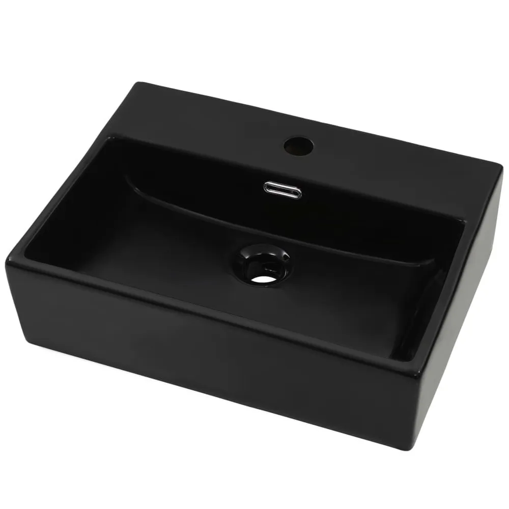 Vasque avec trou de robinet en céramique Noir 51,5x38,5x15 cm | Économie d'Eau | Haute Pression