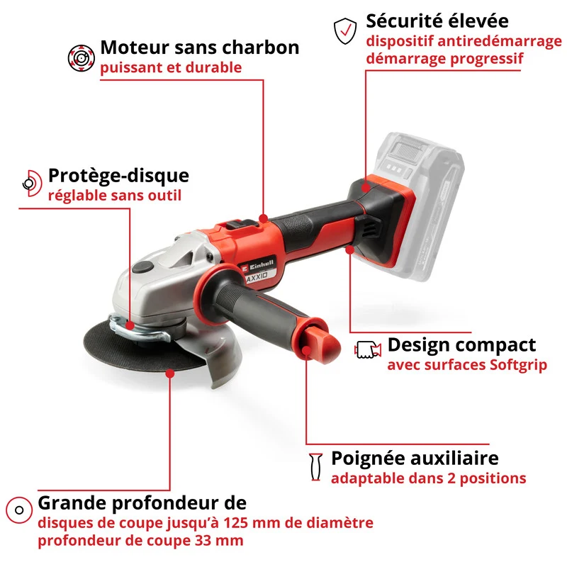 Meuleuse d'angle Ø125mm sans fil 18V EINHELL AXXIO Solo - Power X-Change (vendu sans batterie)