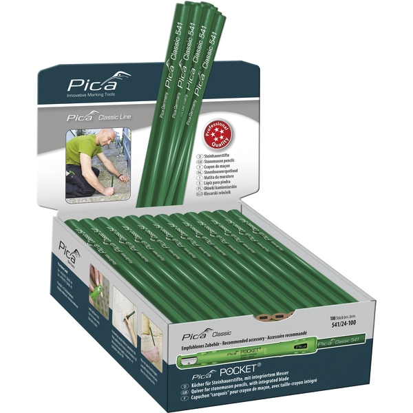 Crayon de maçon vert - 30 cm - PICA MARKER avec Niveau à Bulle Intégré