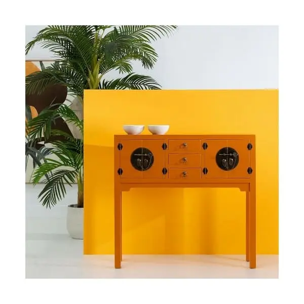 Résistant aux Chocs Meuble d'Entrée Design Chinois en Bois Orange et Métal (95 x 26 x 90 c