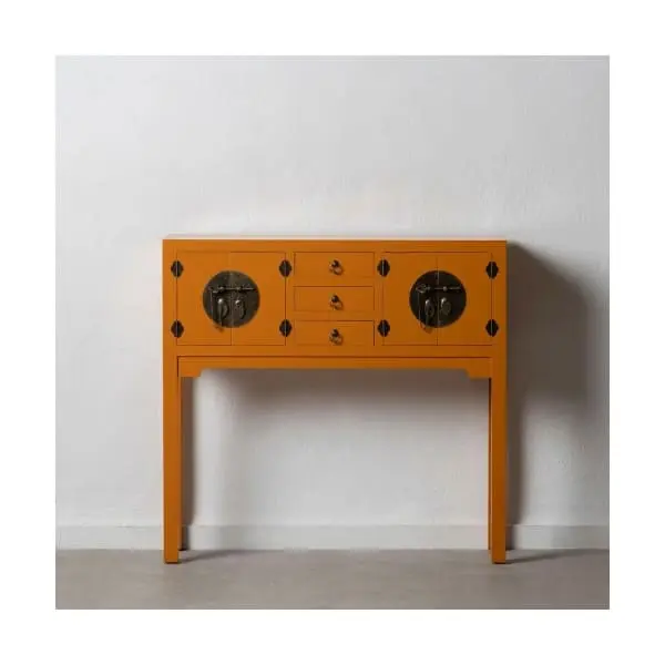 Résistant aux Chocs Meuble d'Entrée Design Chinois en Bois Orange et Métal (95 x 26 x 90 c