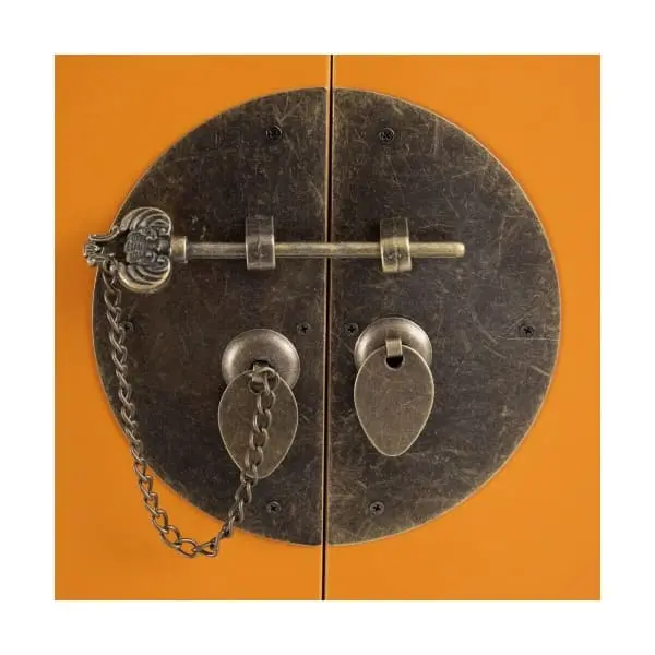 Résistant aux Chocs Meuble d'Entrée Design Chinois en Bois Orange et Métal (95 x 26 x 90 c