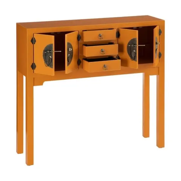 Résistant aux Chocs Meuble d'Entrée Design Chinois en Bois Orange et Métal (95 x 26 x 90 c