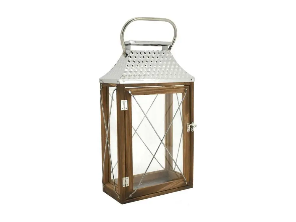 Lanterne en bois et métal en Acier Chromé