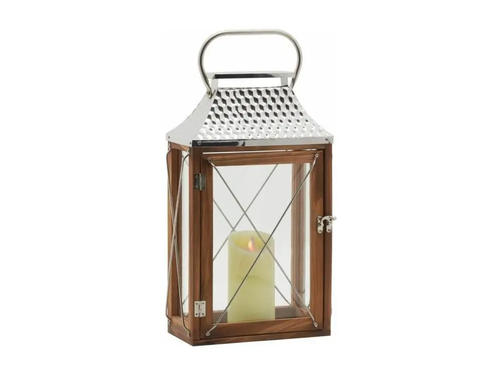 Lanterne en bois et métal en Acier Chromé